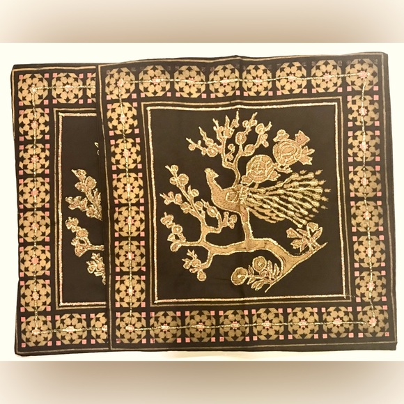 2 Decorative Pillowcases, Peacock on Branch with Golden Stitched Borders, NWOT - Picture 1 of 2